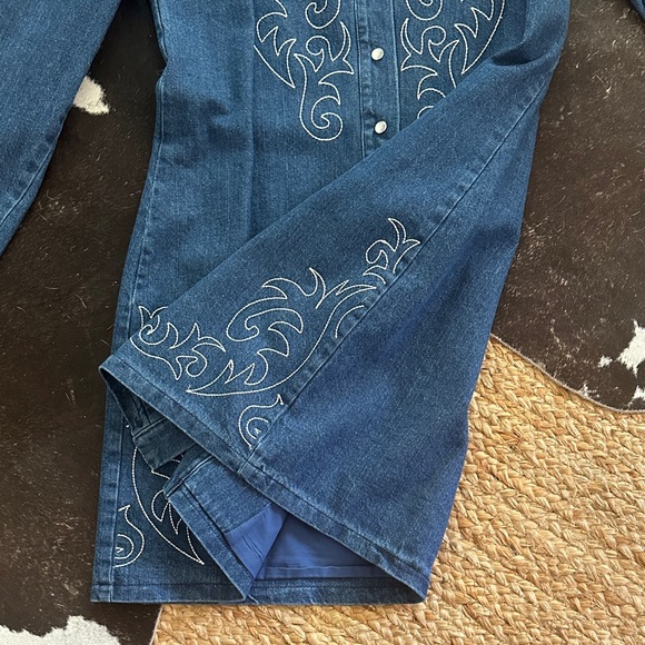 Avec Les Filles Denim Blue Embroidered Dress - Picture 3 of 6
